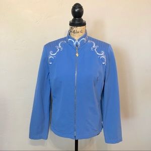 St. John Sport Blue Embroidered Zip Up Jacket Sz S